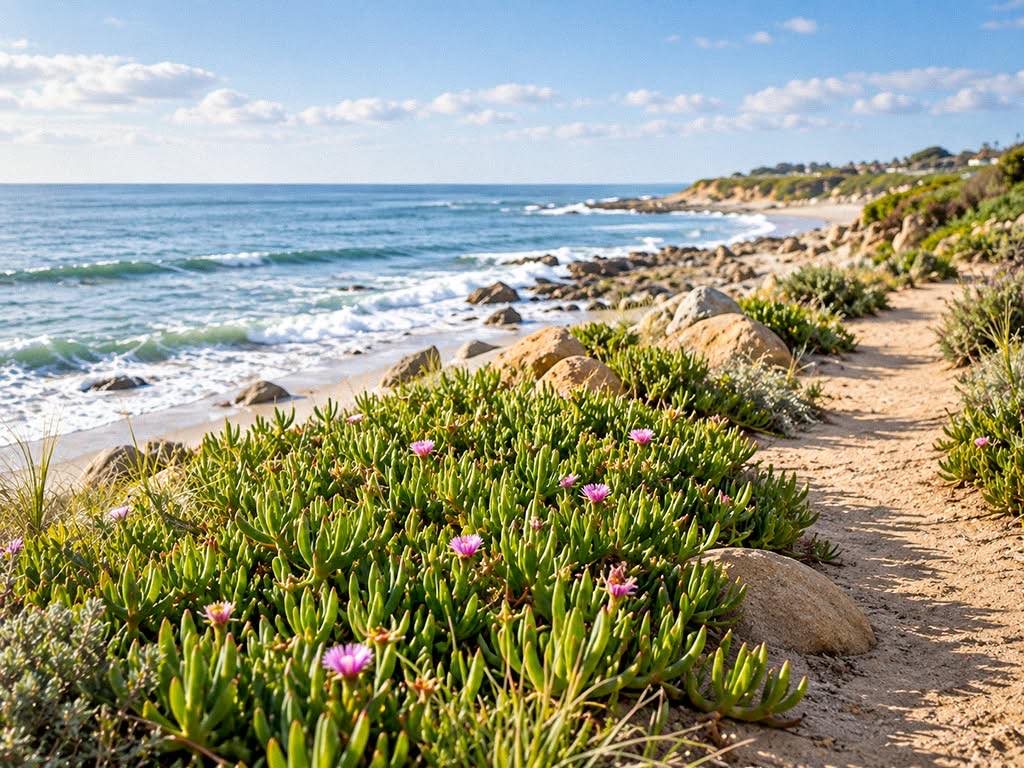 The Pacific Beach coastline near the office in San Diego, calm water under soft morning light